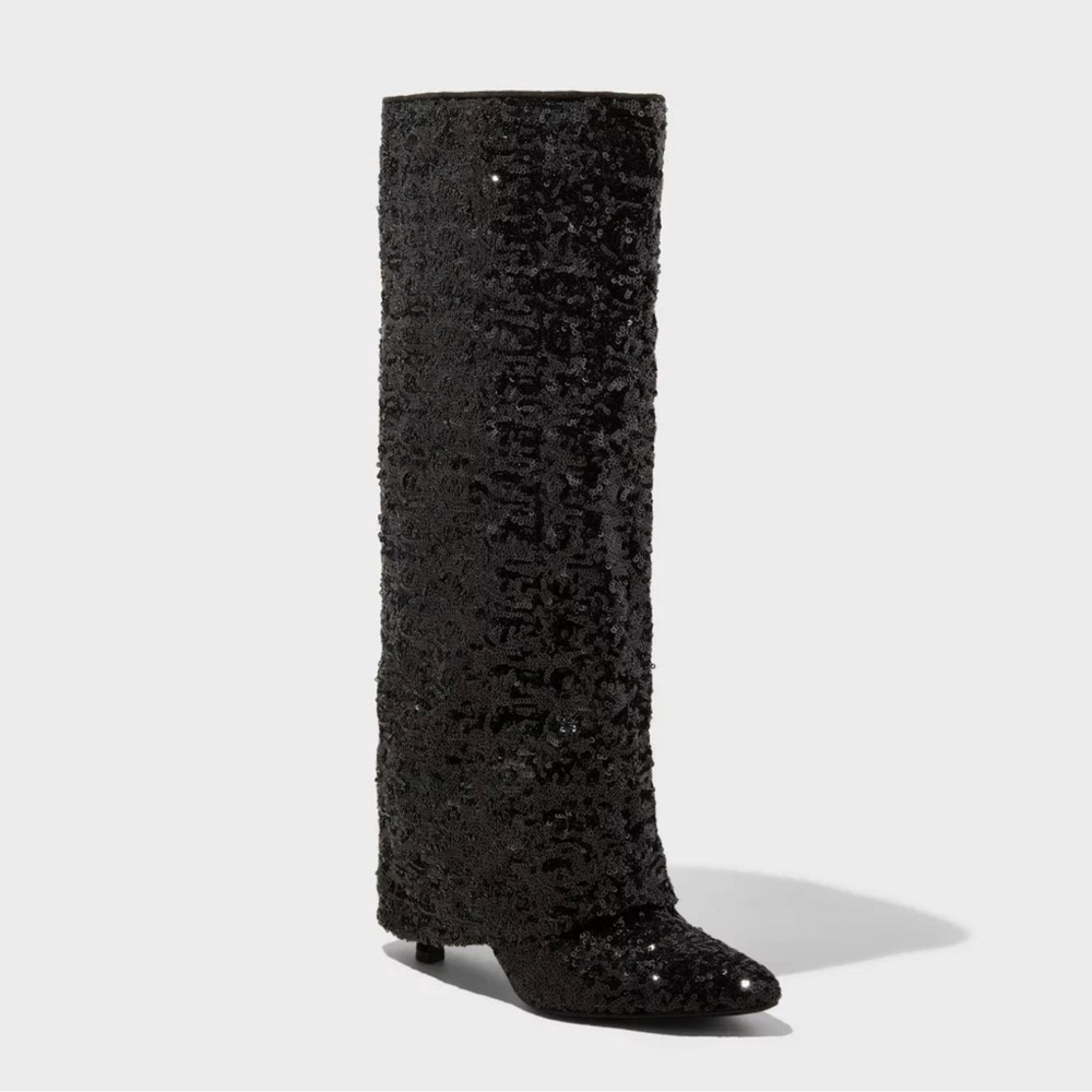 Women's Abba Sequin Foldover Tall Boots - A New Day Black